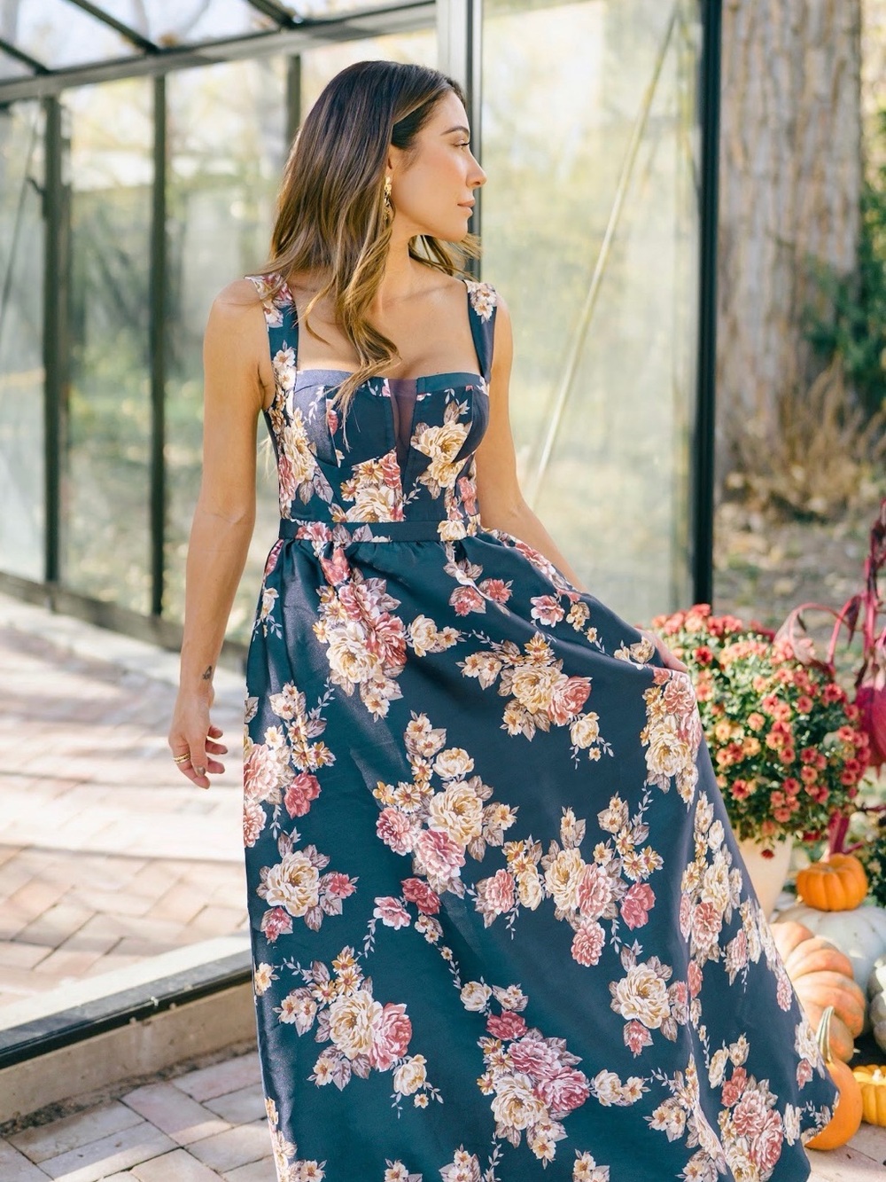 Lulu's Navy Floral Square-Neck Maxi Dress